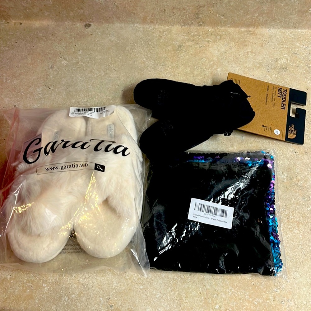 Slippers, mittens, and pillow cover